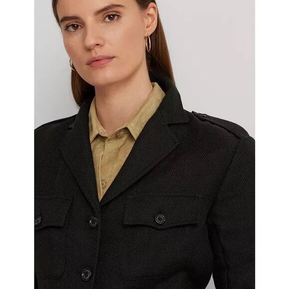 Lauren Ralph Lauren Black Belted Jacket Cotton Linen Herringbone New MSRP $365 - Picture 6 of 11